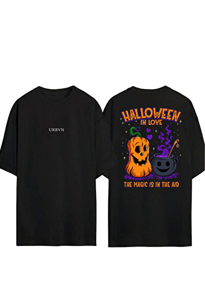 urbvn تي شيرت هالوين إن لاف تصميم مطبوع أسود قصة فضفاضة