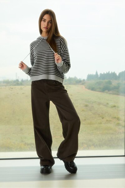 Stradivarius Çizgili kapüşonlu kazak