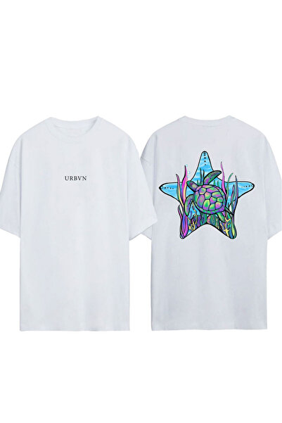 urbvn تي شيرت تيرتلز ستار ديزاين مطبوع أبيض قصة فضفاضة