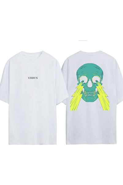 urbvn Tricou oversize alb cu imprimeu cu cranii galbene