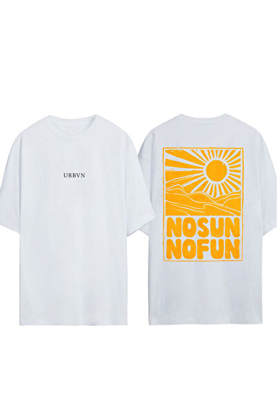 urbvn No Sun No Fun Design Printed White Oversized T-Shirt