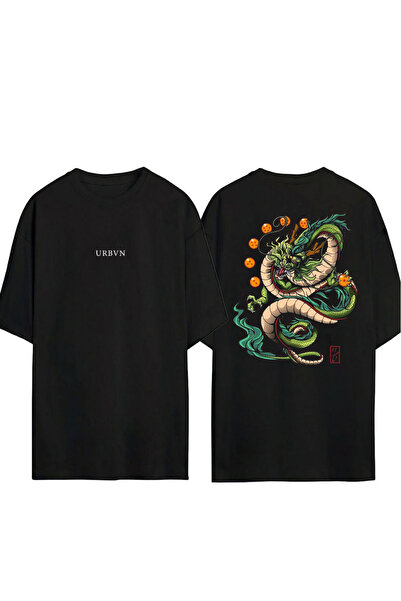 urbvn تي شيرت أنيمي دراجون ديزاين مطبوع أسود قصة فضفاضة