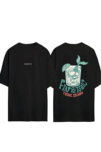urbvn Μπλουζάκι Fin Tonic Design με στάμπα, μαύρο, oversized