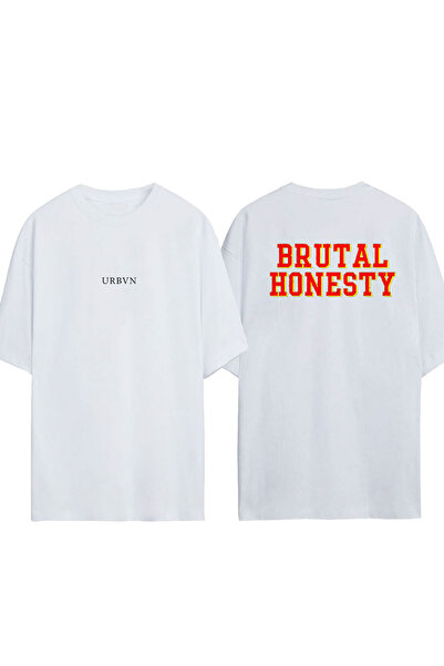 urbvn Tricou supradimensionat alb cu imprimeu Brutal Honestly Design