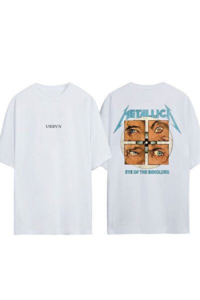 urbvn تي شيرت ميتاليكا آيز ديزاين مطبوع أبيض قصة فضفاضة