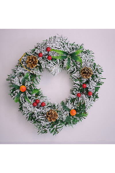 velve Διακοσμητικό στεφάνι από έλατο, με κώνους, κράνμπερι και τεχνητό χιόνι,...
