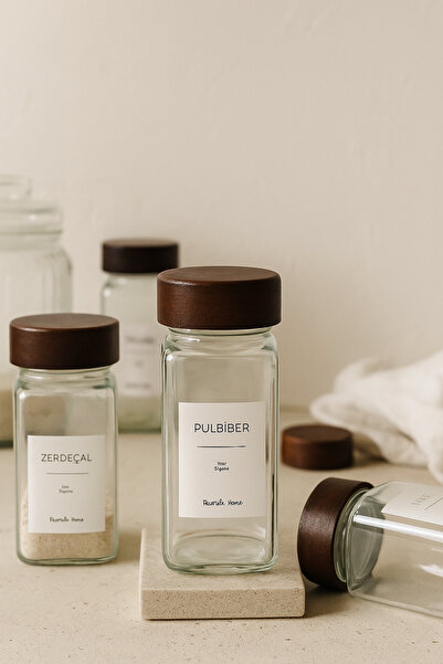 Bohemian Acacia Lid 12-Piece Glass Spice Jar Set (15 Labels Included as a Gift)