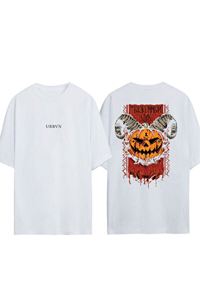 urbvn تي شيرت هالوين غوست ديزاين مطبوع أبيض قصة فضفاضة