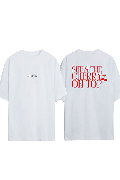 urbvn Tricou supradimensionat alb cu imprimeu Cherry On Design