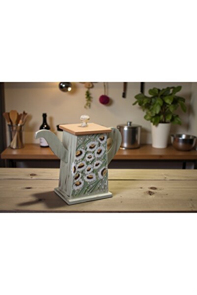 Decoratiuni Vintage Casa Retro Teapot box, for tea, coffee, made of wood, hand-painted