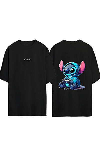 urbvn Stitch Console Design Printed Black Oversized t Shirt