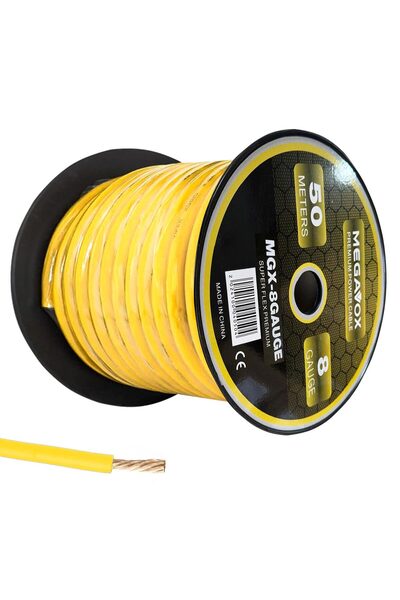 megavox Mgx-8Gauge Auto Amplifier Wiring Cable Silicone 8Ga 50 Meters Yellow