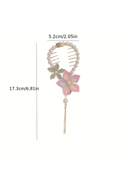 on2on Bijuteri Pink Flower Pearl Bun Hair Clip