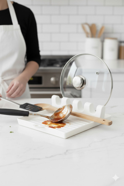 NY HOME حامل لوضع الملاعق وأغطية الأواني باللون الأبيض