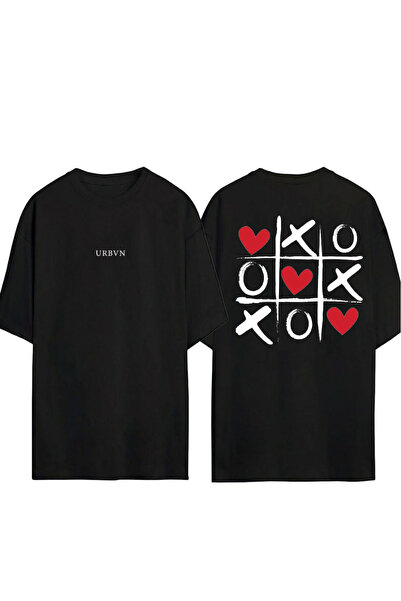 urbvn Μπλουζάκι XoXo Love Design με στάμπα, μαύρο, oversized