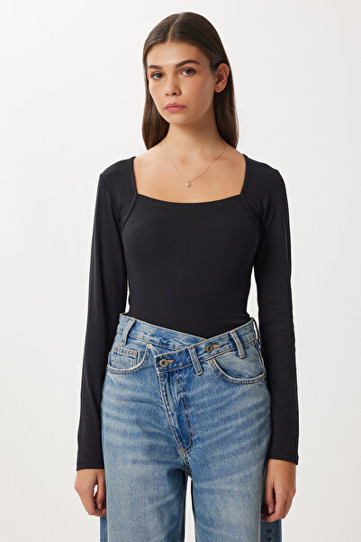 Lovelyİstanbul Square Neck Knitted Blouse Lub0317 Black
