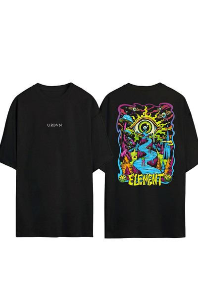 urbvn Tricou oversize negru cu imprimeu Elements Design
