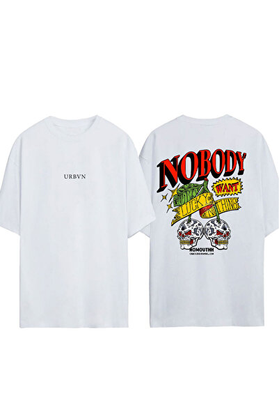 urbvn Tricou oversize alb cu imprimeu Nobody Design