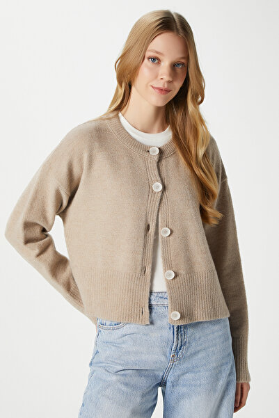 Ritnice Women's Keep Yan Slit Soft Textured Mink Basic Knitwear Cardigan 70145