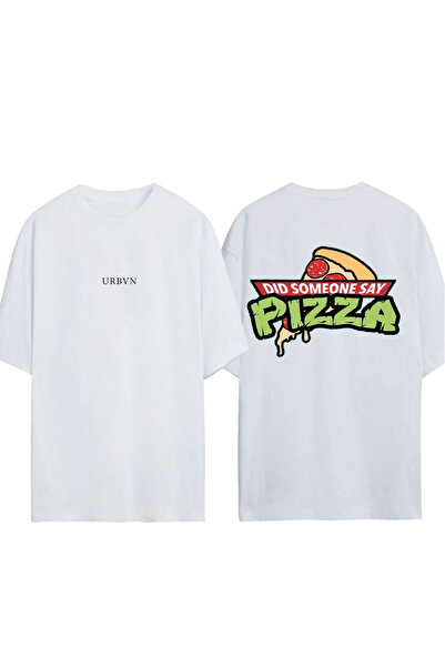 urbvn Tricou supradimensionat alb cu imprimeu TMNT Pizza Design