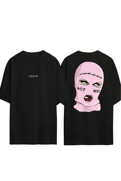 urbvn Gang Mask Design Printed Black Oversized t Shirt