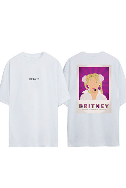 urbvn تي شيرت بريتني ديزاين مطبوع أبيض قصة فضفاضة
