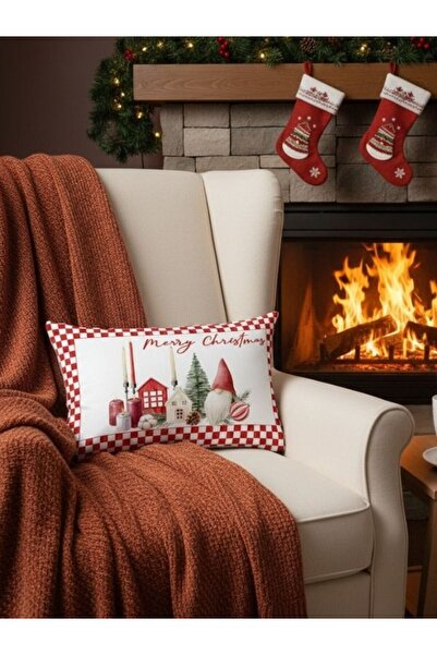 milroma Evmila House and Dwarf Pattern Velvet Rectangular Cushion Cover 35X55 cm Double Sided Printed Zippers