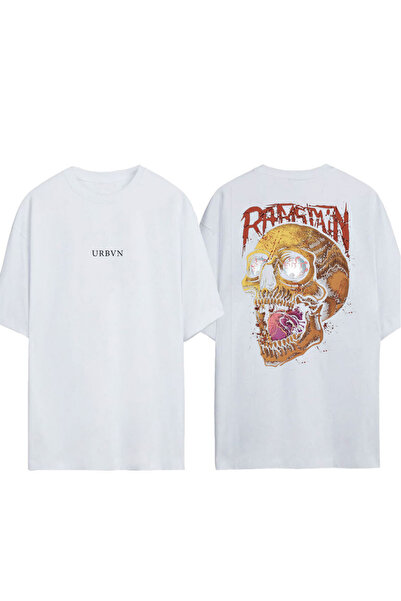 urbvn Μπλουζάκι Ramstain Skulls με στάμπα σε λευκό χρώμα, oversized