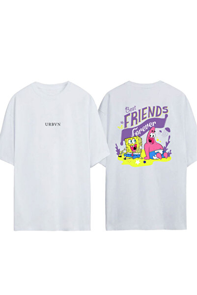 urbvn Friends Forever Design Printed White Oversized T-Shirt