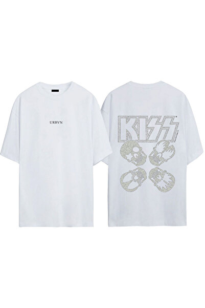 urbvn Kiss Design Printed White Oversized T-Shirt