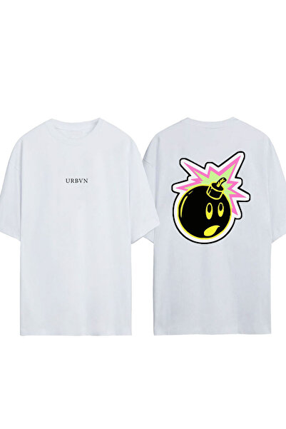 urbvn Bomb Design Printed White Oversized T-Shirt