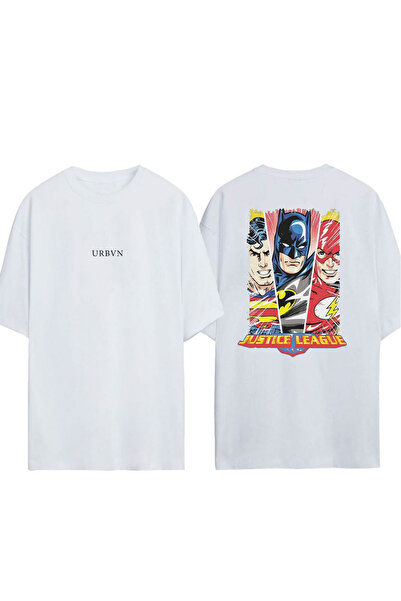 urbvn Super Heros Design Printed White Oversized T-Shirt