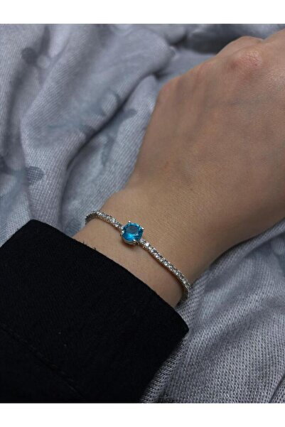 ALMSCALE Siyah Işıklı Kutulu Kadın Su Yolu Mavi Taşlı Bileklik