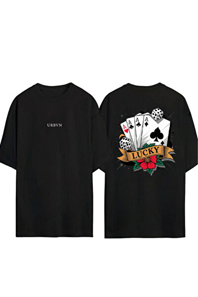 urbvn Μπλουζάκι Lucky 4A με στάμπα σε μαύρο χρώμα και oversized γραμμή