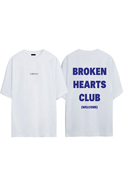 urbvn تصميم قلب مكسور مطبوع تي شيرت أبيض قصة فضفاضة