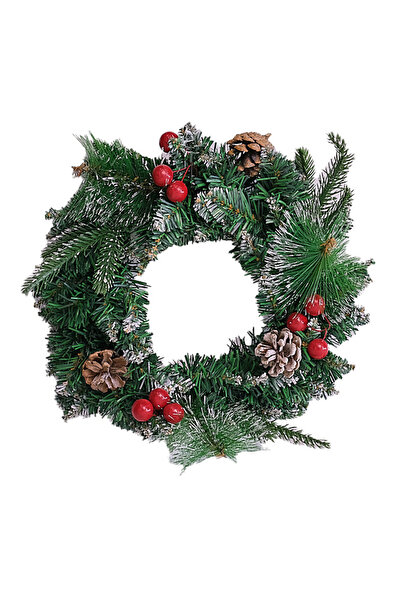 velve Coronita decorativa din brad, cu conuri si merisoare, Handmade, 30 cm