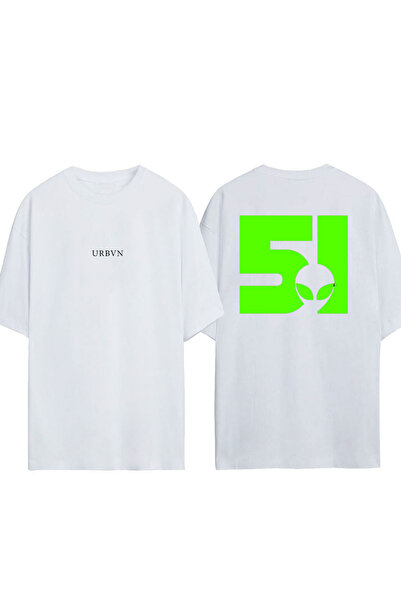 urbvn AREA51 Tricou supradimensionat alb cu imprimeu design