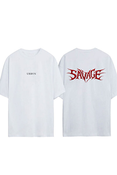 urbvn Savage Printed Design Oversized White T-Shirt