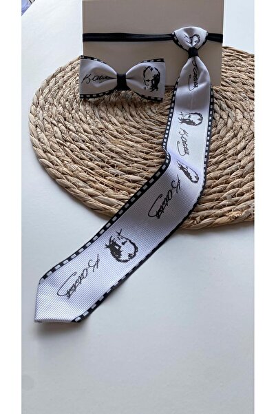 Kirpi toka Kemal Atatürk Baskılı, Beyaz Çocuk Kravat Ve Papyon Seti (2 ÜRÜN) ...