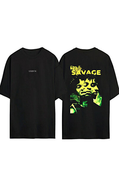 urbvn Savage Design Printed Black Oversized t Shirt