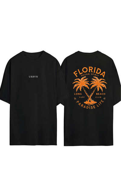 urbvn تي شيرت فلوريدا ديزاين مطبوع أسود قصة فضفاضة