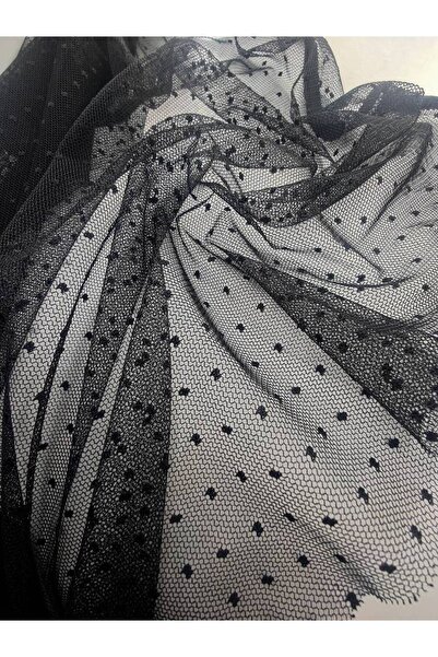 FASHİON DANTEL Meterage Lace Fabric Lez Lace 140 cm Width Black Mini Polka Dot