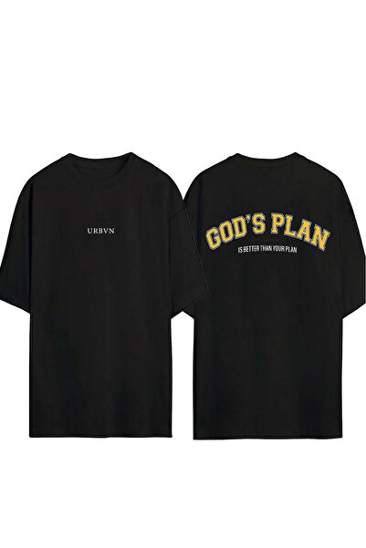 urbvn Tricou negru supradimensionat cu imprimeu GodsPlan Design