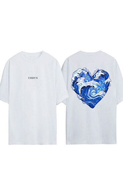 urbvn Tricou supradimensionat alb cu imprimeu Sea Loves Design