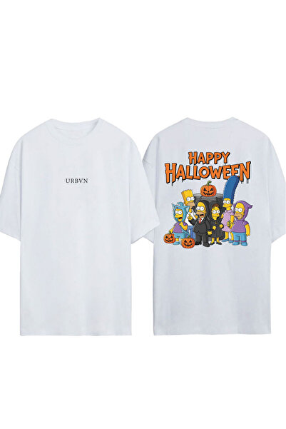 urbvn Halloween Bart Design Printed White Oversized T-Shirt