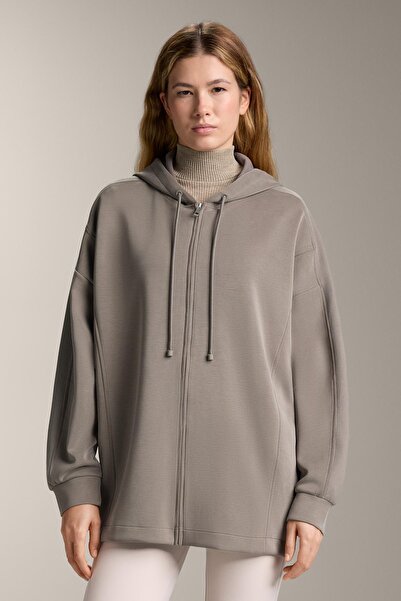 Oysho Long hooded jacket with ribbed detail and brushed modal