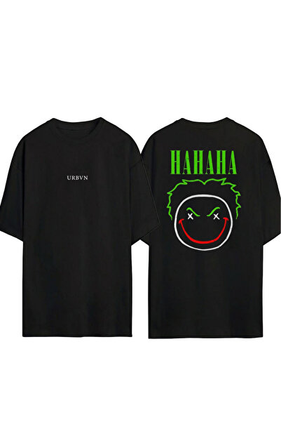 urbvn Μπλουζάκι HaHa 1 με στάμπα σχεδίου, μαύρο, oversized
