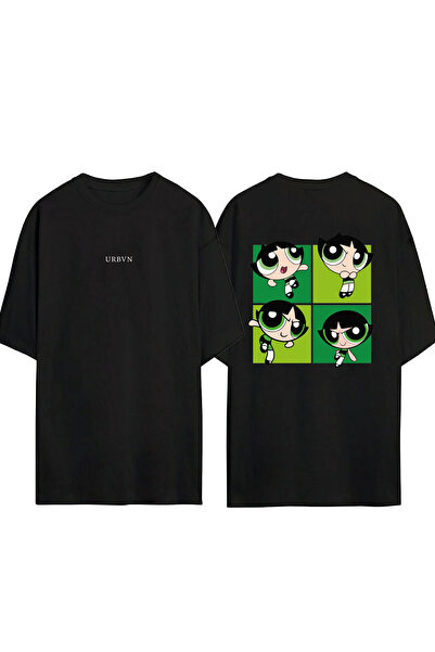 urbvn Buttercup Design Printed Black Oversized t Shirt