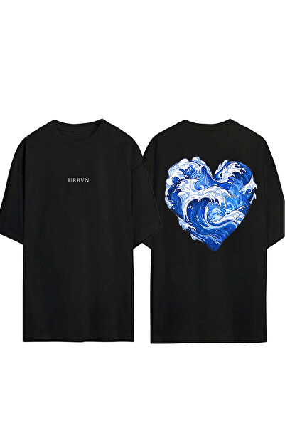 urbvn Sea Loves Design Printed Black Oversized t Shirt