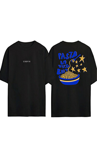 urbvn Pasta La Vista Design Printed Black Oversized t Shirt